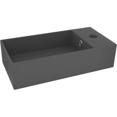 vidaXL Bathroom Sink with Overflow Ceramic Dark Grey - Bathroom Sink vidaXL Bathroom Sink with Overflow Ceramic Dark Grey - Bathroom Sink