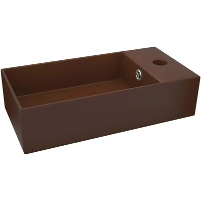 vidaXL Dark Brown Ceramic Bathroom Sink with Overflow - Bathroom Sink vidaXL Dark Brown Ceramic Bathroom Sink with Overflow - Bathroom Sink