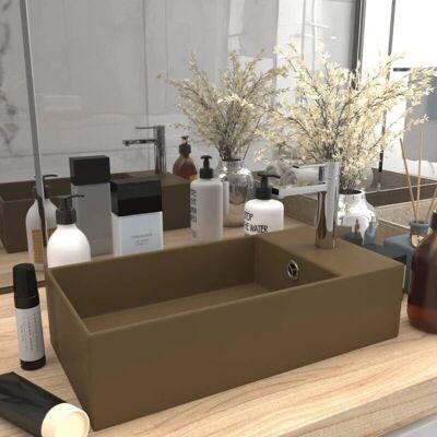 vidaXL Badezimmer-Waschbecken mit Überlauf Keramik Matt Creme - Badezimmer-Waschbecken vidaXL Badezimmer-Waschbecken mit Überlauf Keramik Matt Creme - Badezimmer-Waschbecken