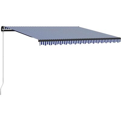vidaXL Handmatige Uitrolbare Luifel - 450x300 cm, Blauw & Wit - Patio Schaduw vidaXL Handmatige Uitrolbare Luifel - 450x300 cm, Blauw & Wit - Patio Schaduw