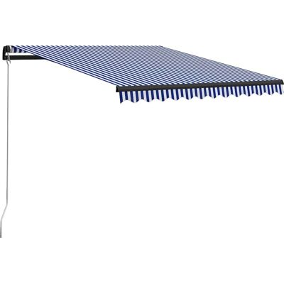 vidaXL Manuelle Markise mit LED - 300x250cm Blau/Weiß - Sonnenschutz vidaXL Manuelle Markise mit LED - 300x250cm Blau/Weiß - Sonnenschutz
