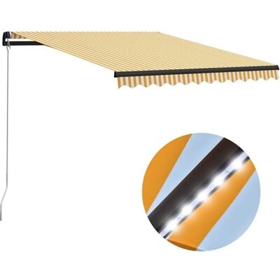 vidaXL Manuelle ausziehbare Markise mit LED 300x250cm Gelb Weiß - Markisen vidaXL Manuelle ausziehbare Markise mit LED 300x250cm Gelb Weiß - Markisen