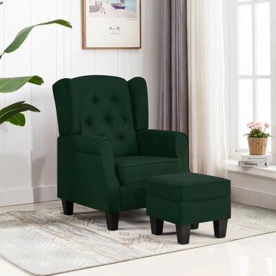 vidaXL Fauteuil met Voetenbank - Modern Ontwerp - Donkergroen vidaXL Fauteuil met Voetenbank - Modern Ontwerp - Donkergroen