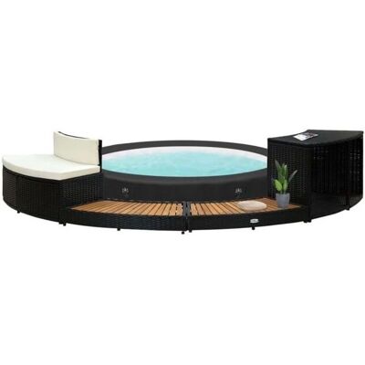 vidaXL Bordure de spa - Poly rotin noir et bois d'acacia vidaXL Bordure de spa - Poly rotin noir et bois d'acacia