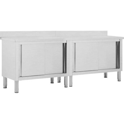 vidaXL Armario de trabajo de acero inoxidable con puertas correderas - Mesa de trabajo 240x50x(95-97) cm vidaXL Armario de trabajo de acero inoxidable con puertas correderas - Mesa de trabajo 240x50x(95-97) cm