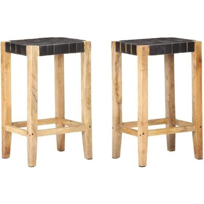 vidaXL 2x Barhocker Schwarz Echtleder Küchen Esszimmer Holzstühle - Barhocker vidaXL 2x Barhocker Schwarz Echtleder Küchen Esszimmer Holzstühle - Barhocker