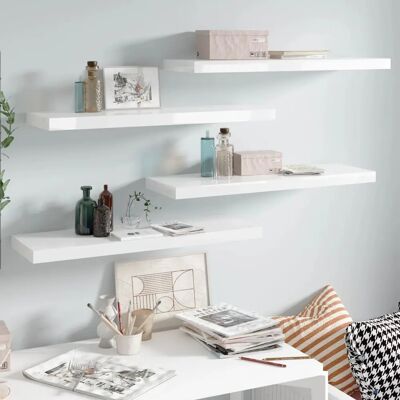 vidaXL 4x Mensole a Parete Lucide Bianco 80x23.5x3.8 cm MDF - Mensole vidaXL 4x Mensole a Parete Lucide Bianco 80x23.5x3.8 cm MDF - Mensole