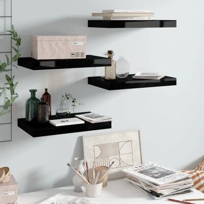 Mensole a parete flottanti nere vidaXL - Set da 4, 40x23x3,8 cm MDF Mensole a parete flottanti nere vidaXL - Set da 4, 40x23x3,8 cm MDF