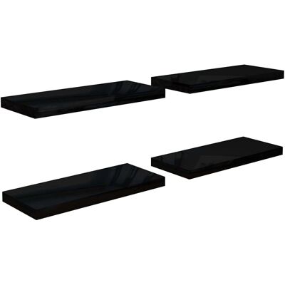 vidaXL 4x Zwevende Wandplanken Hoogglans Zwart - Wandplanken vidaXL 4x Zwevende Wandplanken Hoogglans Zwart - Wandplanken