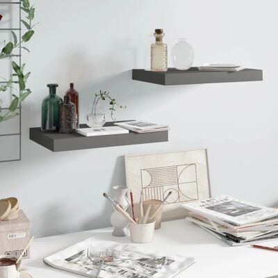 vidaXL 2x Mensole a muro ad alta lucentezza grigio MDF - Supporto CD vidaXL 2x Mensole a muro ad alta lucentezza grigio MDF - Supporto CD