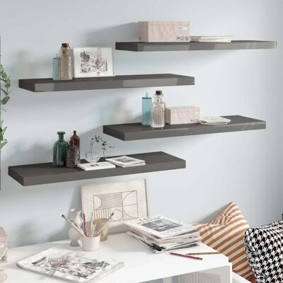 vidaXL 4 estantes flotantes gris brillante 80x23.5x3.8cm MDF vidaXL 4 estantes flotantes gris brillante 80x23.5x3.8cm MDF