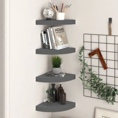 vidaXL 4x Étagères d'angle à haut gloss gris - Étagère murale - Publicité vidaXL 4x Étagères d'angle à haut gloss gris - Étagère murale - Publicité