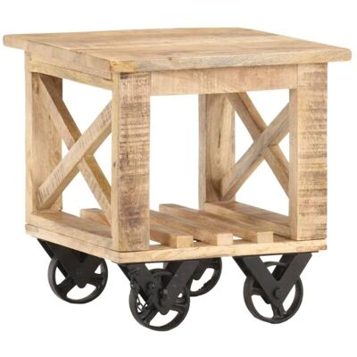 vidaXL Mangohouten Bijzettafel met Wielen - Eettafel Meubel vidaXL Mangohouten Bijzettafel met Wielen - Eettafel Meubel