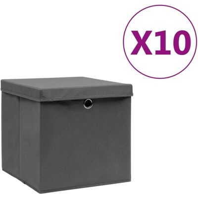 vidaXL 10 opbergdozen met deksels grijs - Opbergdozen vidaXL 10 opbergdozen met deksels grijs - Opbergdozen