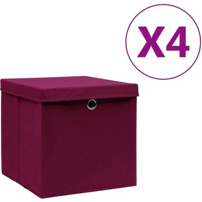 vidaXL Opbergdozen met deksels 4 st - 28x28x28 cm - Donkerrood Opslag vidaXL Opbergdozen met deksels 4 st - 28x28x28 cm - Donkerrood Opslag