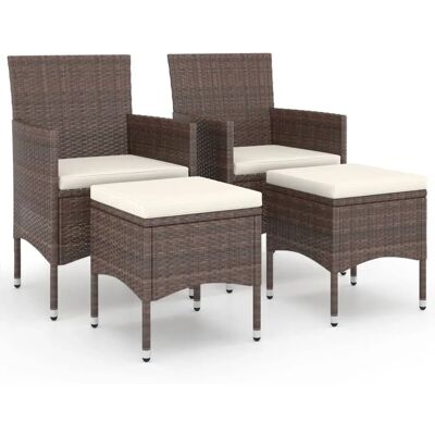 Conjunto de Móveis de Exterior vidaXL - Aço e Rattan - Creme / Branco - 4 peças Conjunto de Móveis de Exterior vidaXL - Aço e Rattan - Creme / Branco - 4 peças
