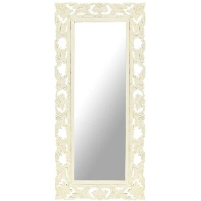 vidaXL Solides Mangoholz Handgeschnitzter Spiegel Weiß Holz Flur Make-up Zubehör - Spiegel vidaXL Solides Mangoholz Handgeschnitzter Spiegel Weiß Holz Flur Make-up Zubehör - Spiegel