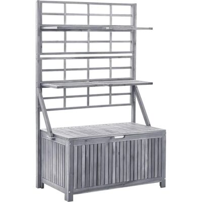 vidaXL Opbergbox van massief acaciahout met rankgallerij Grijs 99x55x160 cm - Ligbed vidaXL Opbergbox van massief acaciahout met rankgallerij Grijs 99x55x160 cm - Ligbed