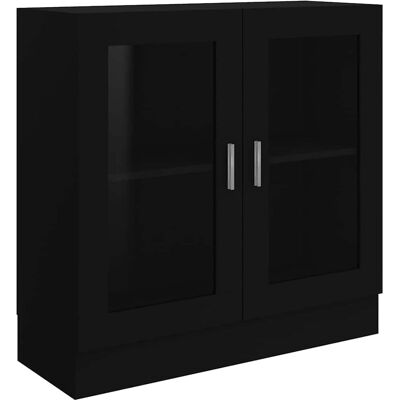 vidaXL Armario vitrina negro de madera aglomerada - Almacenamiento de libros vidaXL Armario vitrina negro de madera aglomerada - Almacenamiento de libros
