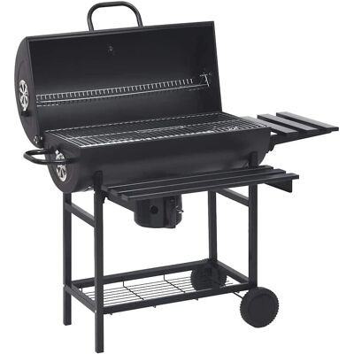 vidaXL Barbecue à Baril avec Roues et Étagères - Grill en Acier Noir vidaXL Barbecue à Baril avec Roues et Étagères - Grill en Acier Noir