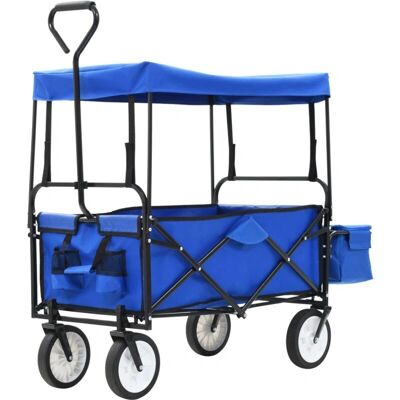 vidaXL Klappbarer Handwagen mit Sonnenüberdachung Stahlblau - Handwagen vidaXL Klappbarer Handwagen mit Sonnenüberdachung Stahlblau - Handwagen