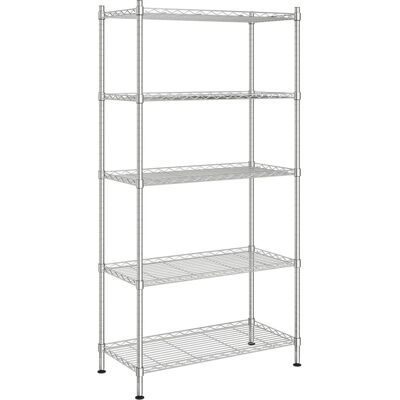Étagère de rangement 5 niveaux Chrome/Noir - Organisateur durable - Publicité Étagère de rangement 5 niveaux Chrome/Noir - Organisateur durable - Publicité