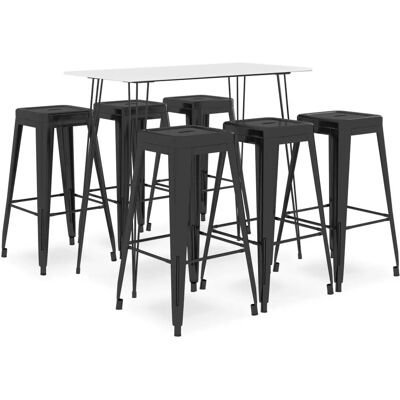 vidaXL 7-teiliges Bar-Set Weiß und Schwarz Küche Esszimmer Stuhl Hocker Tisch vidaXL 7-teiliges Bar-Set Weiß und Schwarz Küche Esszimmer Stuhl Hocker Tisch
