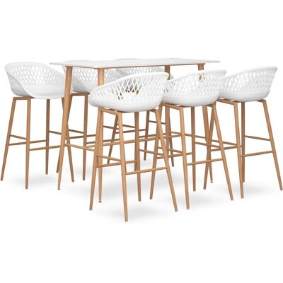 vidaXL 7 Piece White Bar Set - Table & 6 Stools - Modern Design vidaXL 7 Piece White Bar Set - Table & 6 Stools - Modern Design