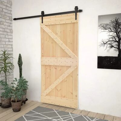 vidaXL Puerta corredera de pino macizo - Acabado natural - 80x210 cm vidaXL Puerta corredera de pino macizo - Acabado natural - 80x210 cm
