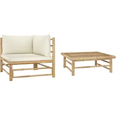 vidaXL Gartenmöbelset aus Bambus - Weißcreme - Outdoor vidaXL Gartenmöbelset aus Bambus - Weißcreme - Outdoor