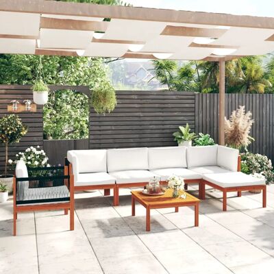 vidaXL Tuin Lounge Set - Massief Acaciahout - Witte Kussens - 7 Stuks vidaXL Tuin Lounge Set - Massief Acaciahout - Witte Kussens - 7 Stuks