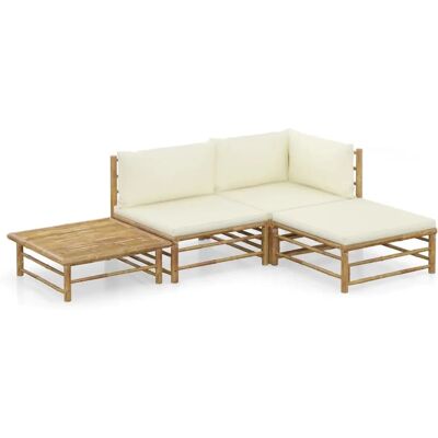 VidaXL Gartenset - Bambus Lounge - Weiß Creme - 4-teilig VidaXL Gartenset - Bambus Lounge - Weiß Creme - 4-teilig