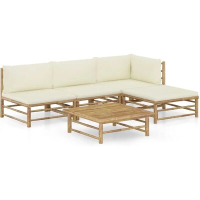 Conjunto de mobiliário de exterior VidaXL - bambu, almofadas creme - Conjunto Lounge de Jardim Conjunto de mobiliário de exterior VidaXL - bambu, almofadas creme - Conjunto Lounge de Jardim