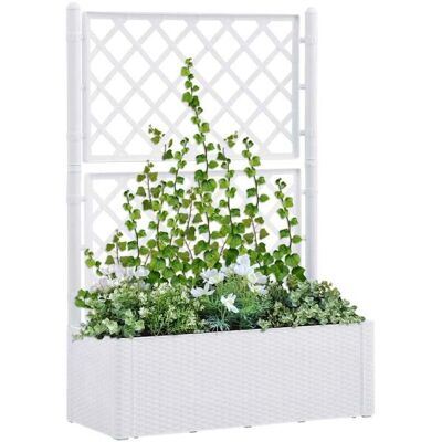 vidaXL Gartenerdebeet mit Rankhilfe und Selbstbewässerungssystem Weiß 100 x 43 x 142 cm - Garten Hochbeet vidaXL Gartenerdebeet mit Rankhilfe und Selbstbewässerungssystem Weiß 100 x 43 x 142 cm - Garten Hochbeet