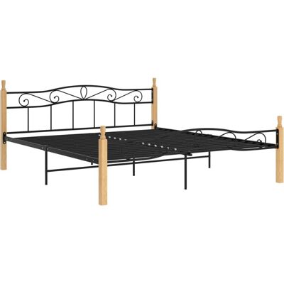 vidaXL Musta metallinen ja tamminen sänkykehys 200x200 cm - Sänky vidaXL Musta metallinen ja tamminen sänkykehys 200x200 cm - Sänky
