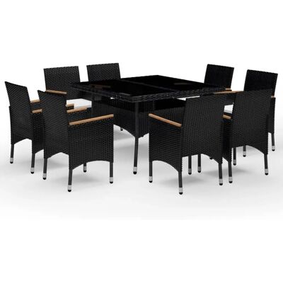 vidaXL Gartentisch-Set 9-tlg. Poly Rattan & Akazienholz, Schwarz vidaXL Gartentisch-Set 9-tlg. Poly Rattan & Akazienholz, Schwarz