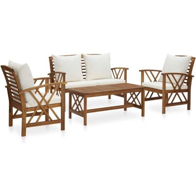 vidaXL Gartenset - Holz vintage Design, 4-tlg., weiße Creme Kissen vidaXL Gartenset - Holz vintage Design, 4-tlg., weiße Creme Kissen