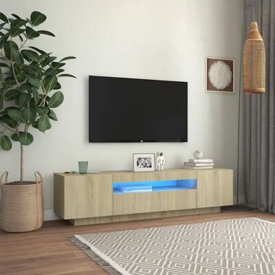 vidaXL TV-Schrank mit LED-Lichtern Sonoma Eiche 160x35x40 cm Hifi Schrank TV Einheit - TV-Schrank vidaXL TV-Schrank mit LED-Lichtern Sonoma Eiche 160x35x40 cm Hifi Schrank TV Einheit - TV-Schrank