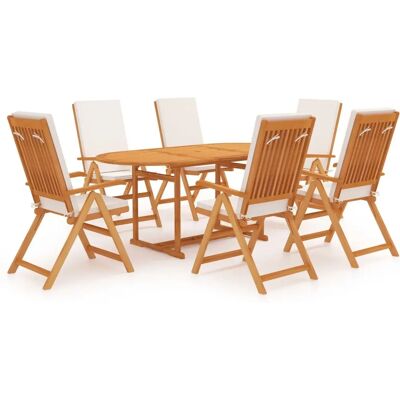 vidaXL Gartenmöbel-Set - Teak, Weiße Kissen - Gartenmöbel vidaXL Gartenmöbel-Set - Teak, Weiße Kissen - Gartenmöbel
