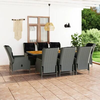 vidaXL Gartentisch-Set - Hellgrau - 8 Stühle, Kissen, Tisch vidaXL Gartentisch-Set - Hellgrau - 8 Stühle, Kissen, Tisch