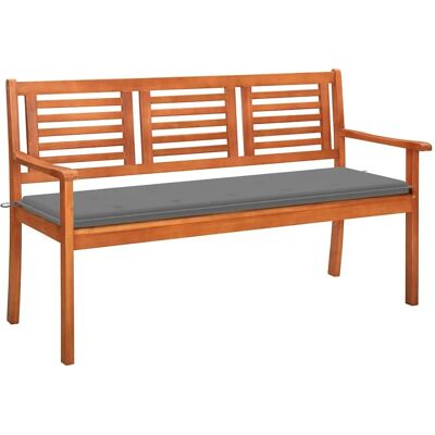 vidaXL - Panchina da Giardino 3 Posti e Cuscino 150cm Massello Eucalipto - Grau - 150 cm - Garden bench vidaXL - Panchina da Giardino 3 Posti e Cuscino 150cm Massello Eucalipto - Grau - 150 cm - Garden bench