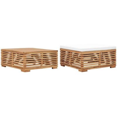 VidaXL - Teak Garten Tisch Fußhocker - Creme-Kissen - Gartenset VidaXL - Teak Garten Tisch Fußhocker - Creme-Kissen - Gartenset