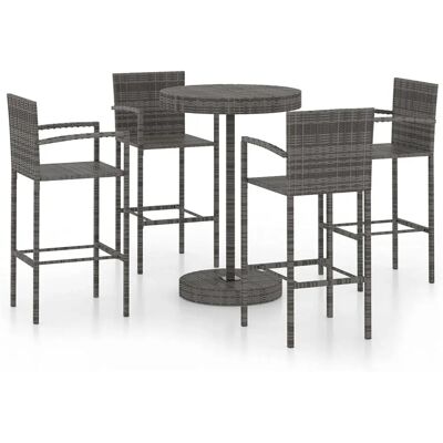 vidaXL Gartenbar 5-teilig Poly Rattan Grau Outdoor Tisch und Stühle vidaXL Gartenbar 5-teilig Poly Rattan Grau Outdoor Tisch und Stühle
