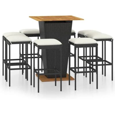 vidaXL Gartenbar-Set mit Kissen - Schwarz - Garteneinrichtung vidaXL Gartenbar-Set mit Kissen - Schwarz - Garteneinrichtung