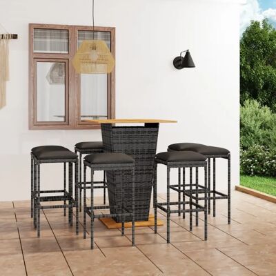 vidaXL 3-tlg. Gartenbar-Set Mit Kissen Grau vidaXL 3-tlg. Gartenbar-Set Mit Kissen Grau