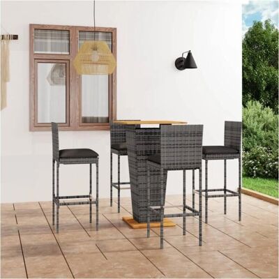vidaXL - 5tlg. Bar-Set - Grau - PE-Rattan - Gartenbar-Set vidaXL - 5tlg. Bar-Set - Grau - PE-Rattan - Gartenbar-Set