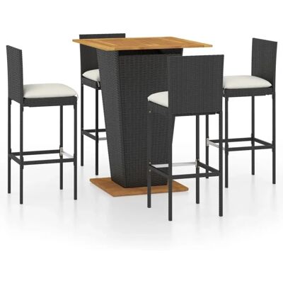 vidaXL Gartenbar-Set 5-tlg. Schwarz Resingeflecht Tisch Stühle Kissen vidaXL Gartenbar-Set 5-tlg. Schwarz Resingeflecht Tisch Stühle Kissen