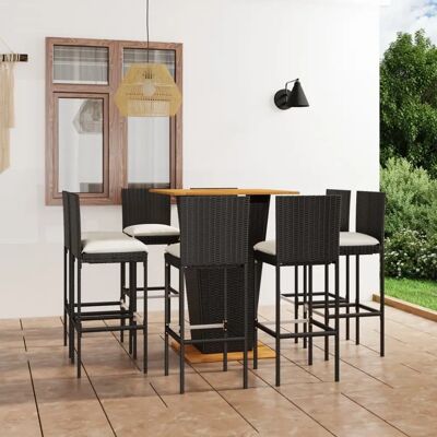 vidaXL Gartentisch-Set - 9-teilig mit Kissen, Polyrattan, Schwarz vidaXL Gartentisch-Set - 9-teilig mit Kissen, Polyrattan, Schwarz