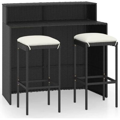 vidaXL Gartenbar-Set Schwarz - Wetterfestes Rattan 3-teilig vidaXL Gartenbar-Set Schwarz - Wetterfestes Rattan 3-teilig