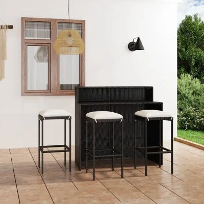 vidaXL Gartenbar-Set - Schwarz, 4 Teile, Kissen vidaXL Gartenbar-Set - Schwarz, 4 Teile, Kissen